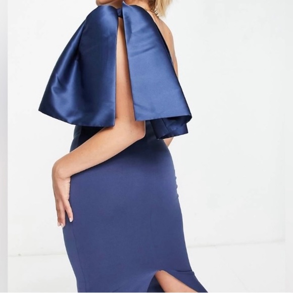 ASOS One Shoulder Satin Bow Midi Dress - Picture 4 of 6